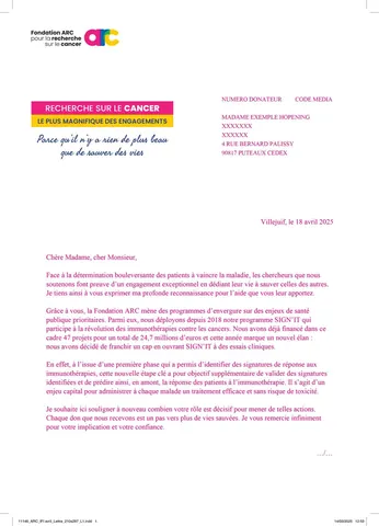 Fondation ARC — lettre IFI 2025 (recto)