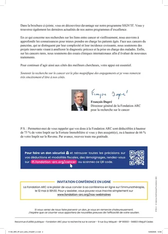Fondation ARC — lettre IFI 2025 (verso)