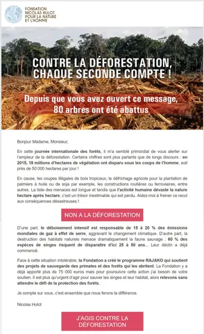 Fondation pour la Nature et l’Homme — emailing déforestation